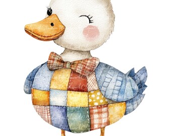 10 Ducks Clipart Bundle, PNG & JPG, Printable Patchwork Duck Illustrations, Digital Download, Scrapbook Crafting, Bird, Adorable Duck Image