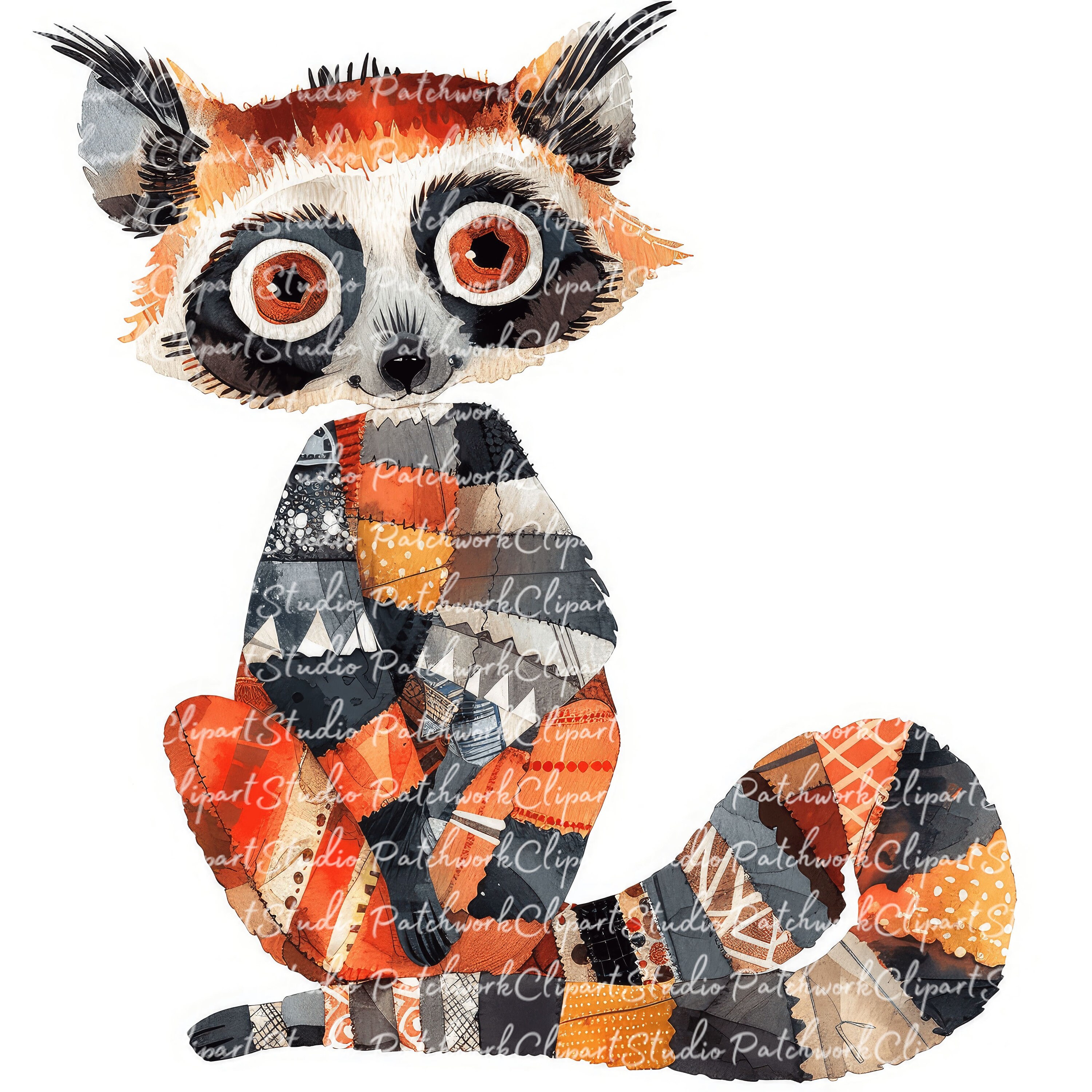 10 Lemurs Clipart Bundle, Printable Patchwork Lemur, Quilted Fabric ...
