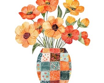 10 個のオレンジ色の花が入った花瓶のクリップアート バンドル、PNG