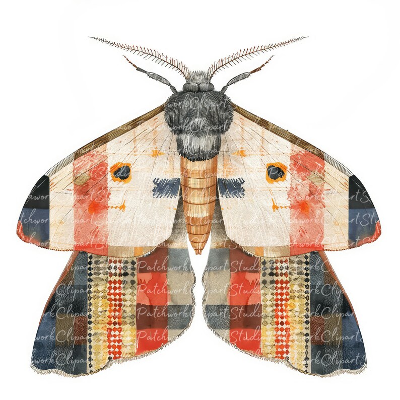 Moths Clipart Bundle, Printable Moth, Cute Quilted Fabric Illustrations ...