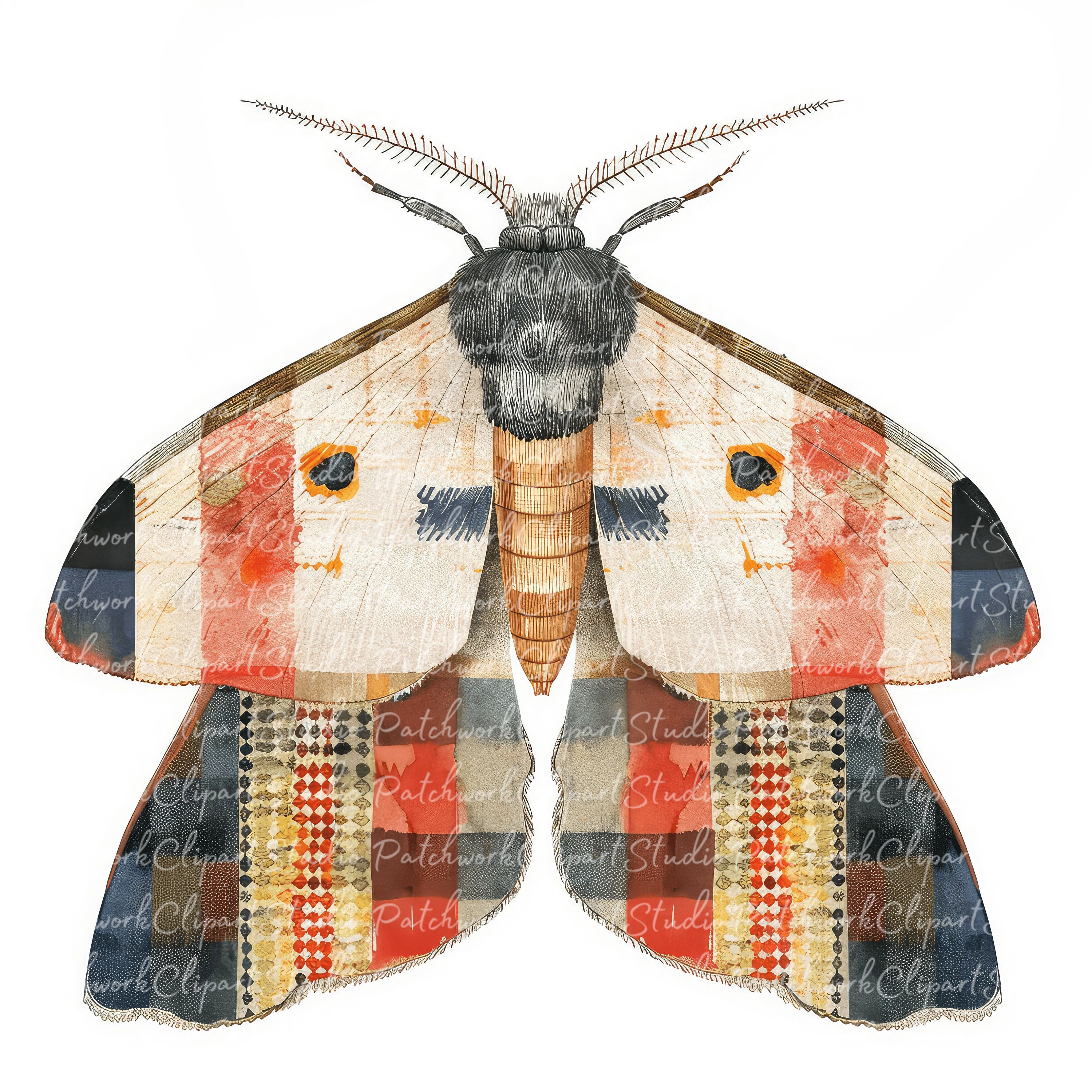Moths Clipart Bundle, Printable Moth, Cute Quilted Fabric Illustrations ...