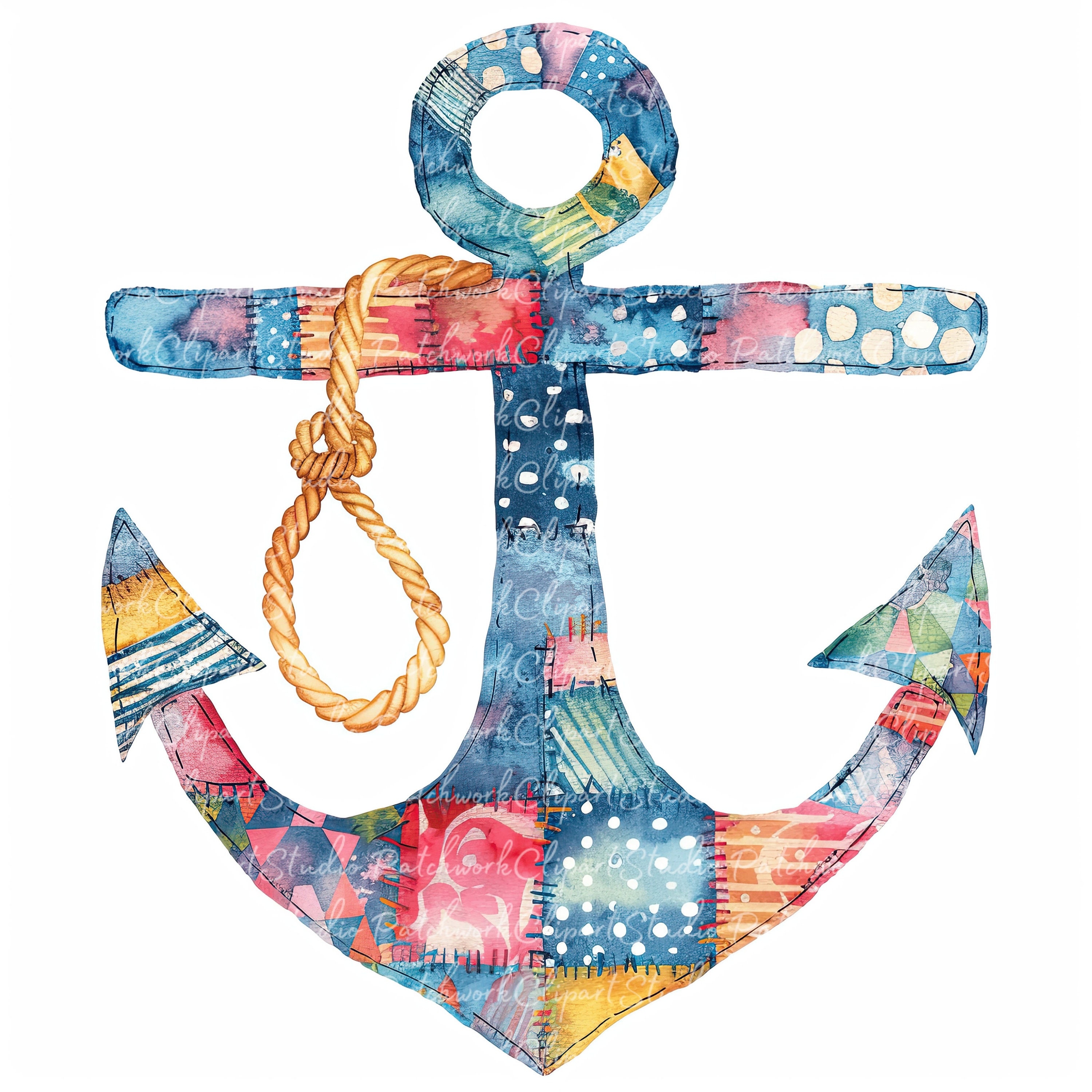 Anchors Clipart Bundle, Printable Anchor, Cute Quilted Fabric Illustrations, Digital Download ...