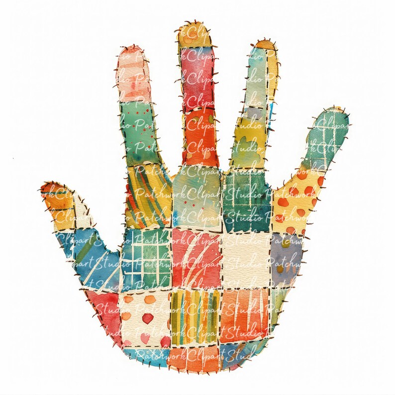 Pat Handwork 10 Hands Clipart Bundle, PNG & JPG, Printable Patchwork Hand ...