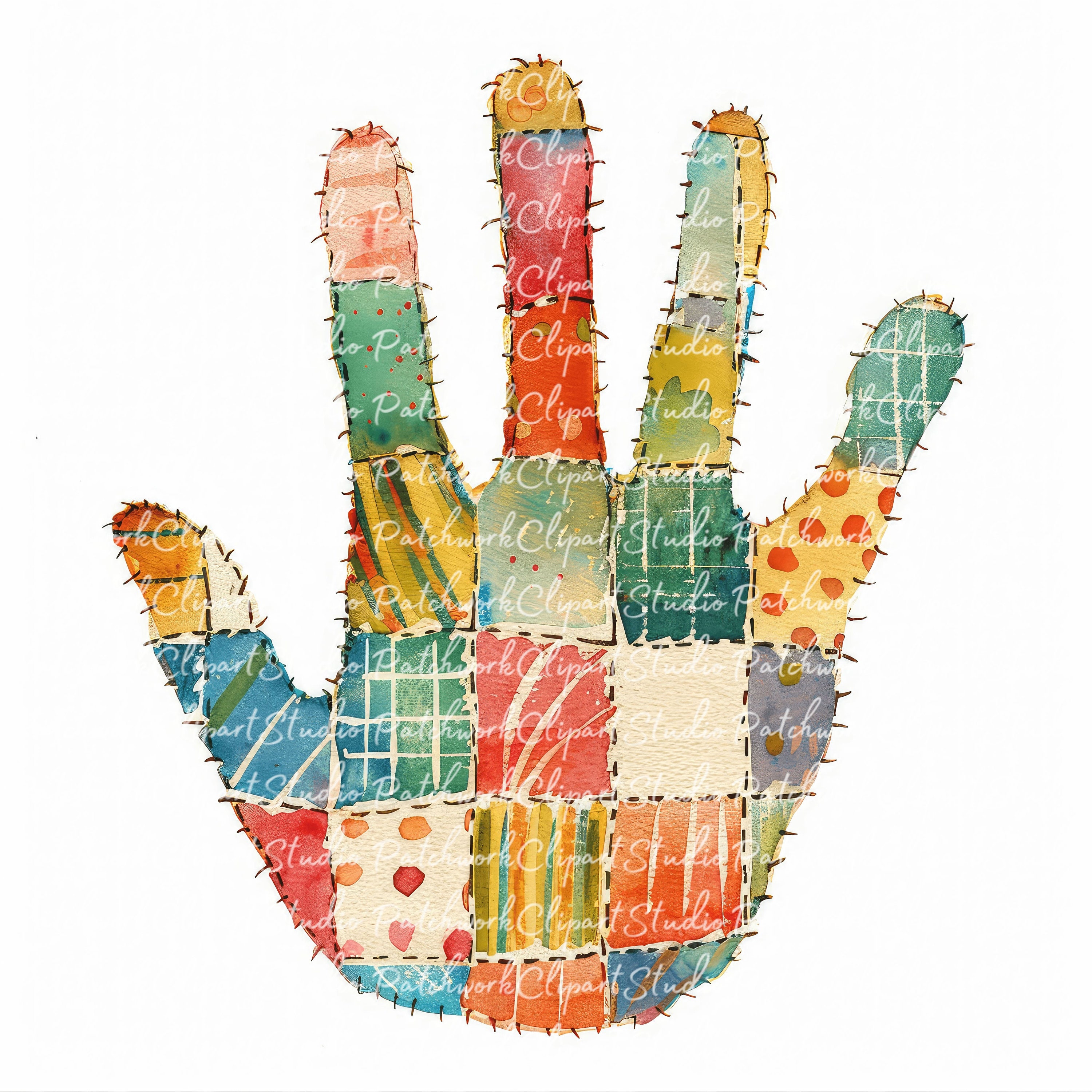 10 Hands Clipart Bundle, PNG & JPG, Printable Patchwork Hand ...
