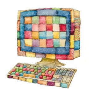 10 computers clipartbundel, png en jpg, afdrukbare patchworkcomputer, illustraties, digitale download, scrapbooking, quiltafbeelding