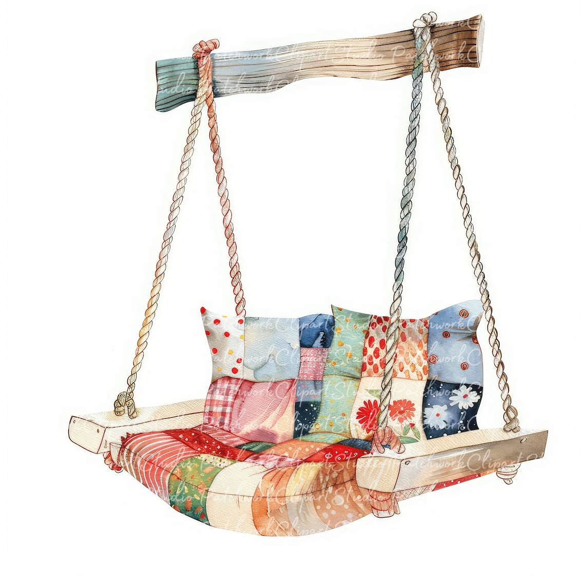 10 Swings Clipart Bundle, Printable Patchwork Swing, Quilted Fabric ...