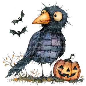 12 Halloween Crow clipartbundel, png en jpg, afdrukbare patchwork, illustraties, digitale download, scrapbook ambachten, quiltafbeelding, zwarte vogel