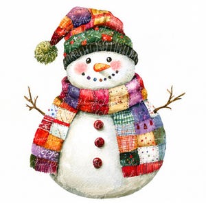 10枚のパッチワーク雪だるまクリップアートバンドル、PNGとJPG、印刷可能なパッチワーク、イラスト、デジタルダウンロード、クラフト、かわいいクリスマスキルト画像