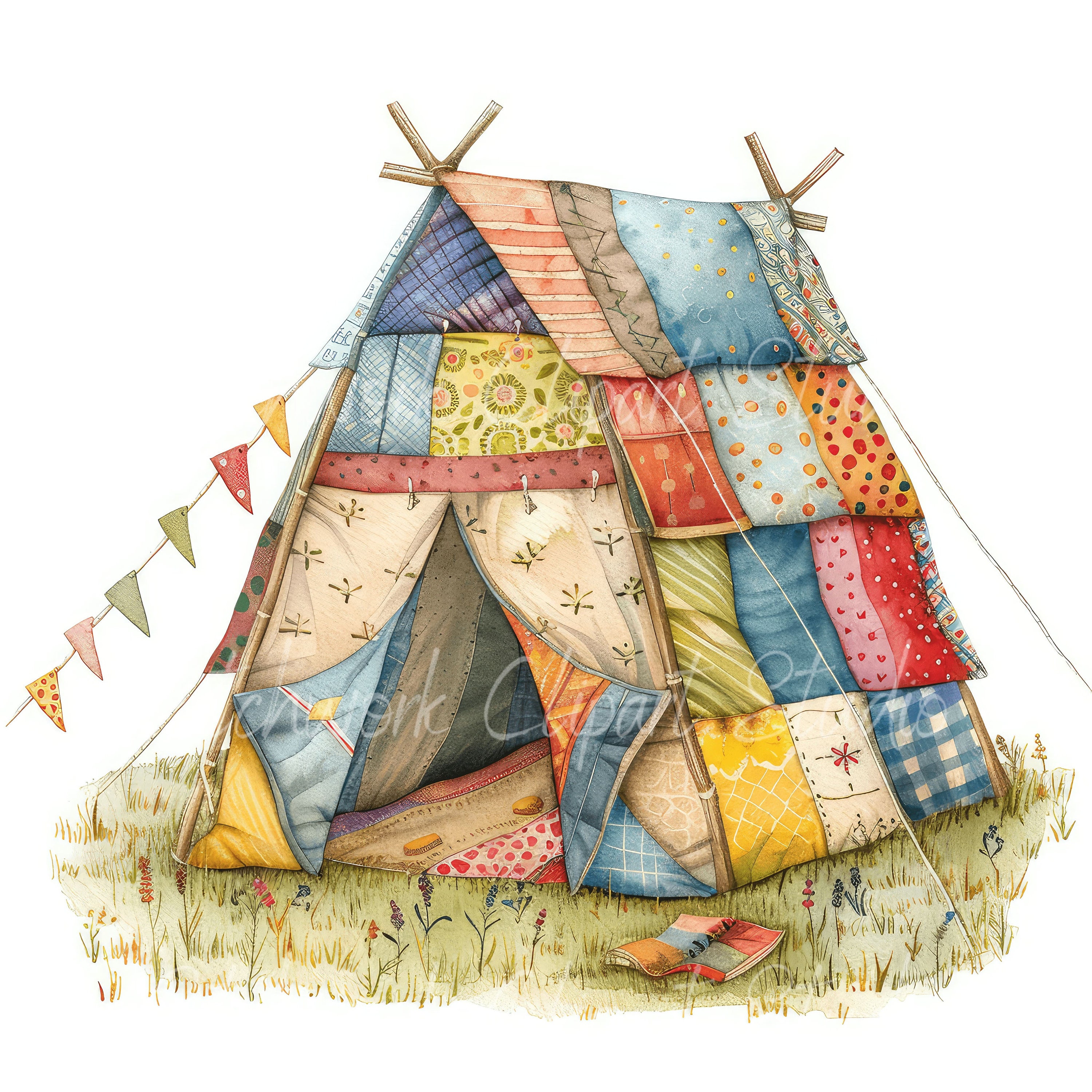 Tent Clipart Bundle, Printable Tents, Cute Quilted Fabric Illustrations ...