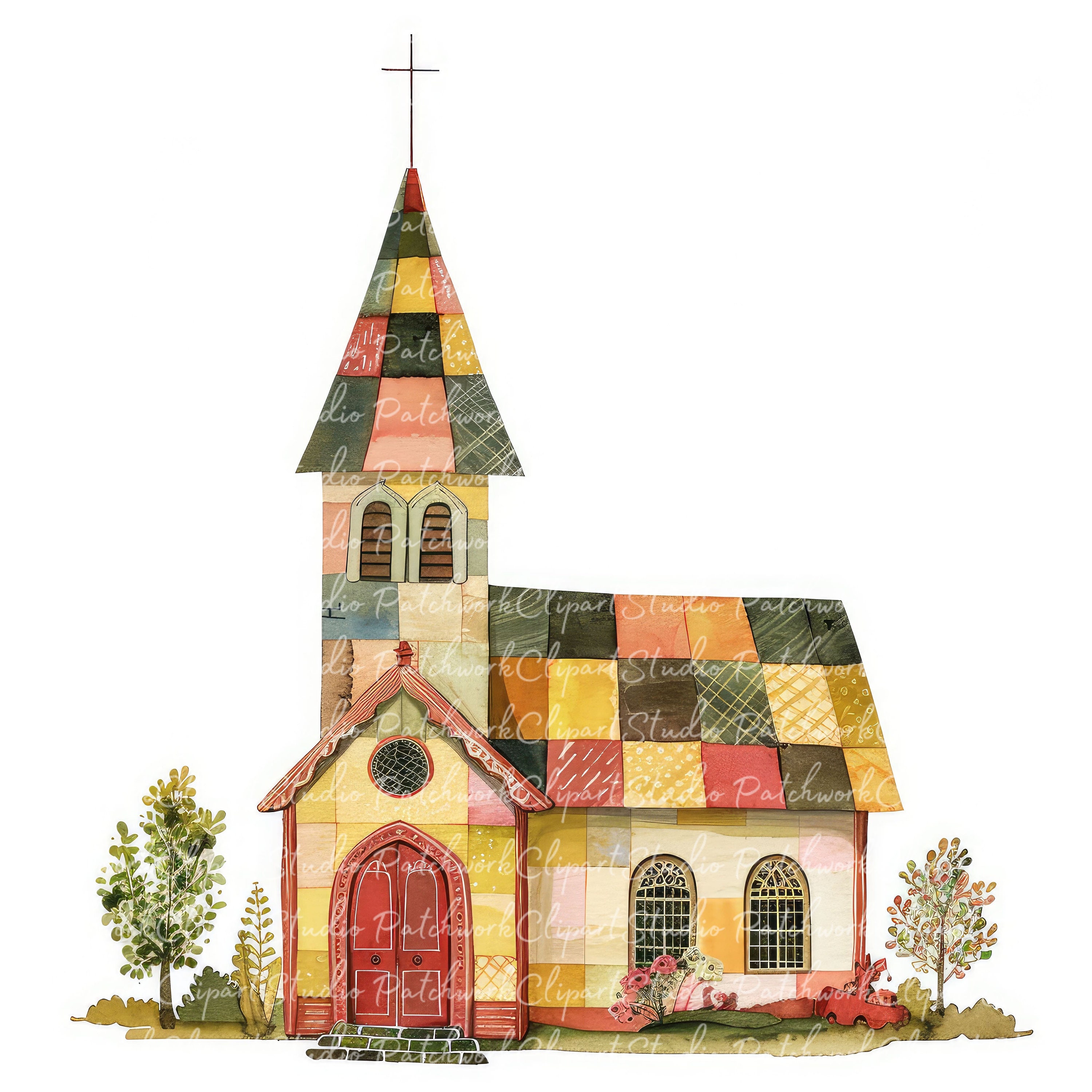 10 Church Clipart Bundle, Printable Patchwork Churches, Cute Quilted ...