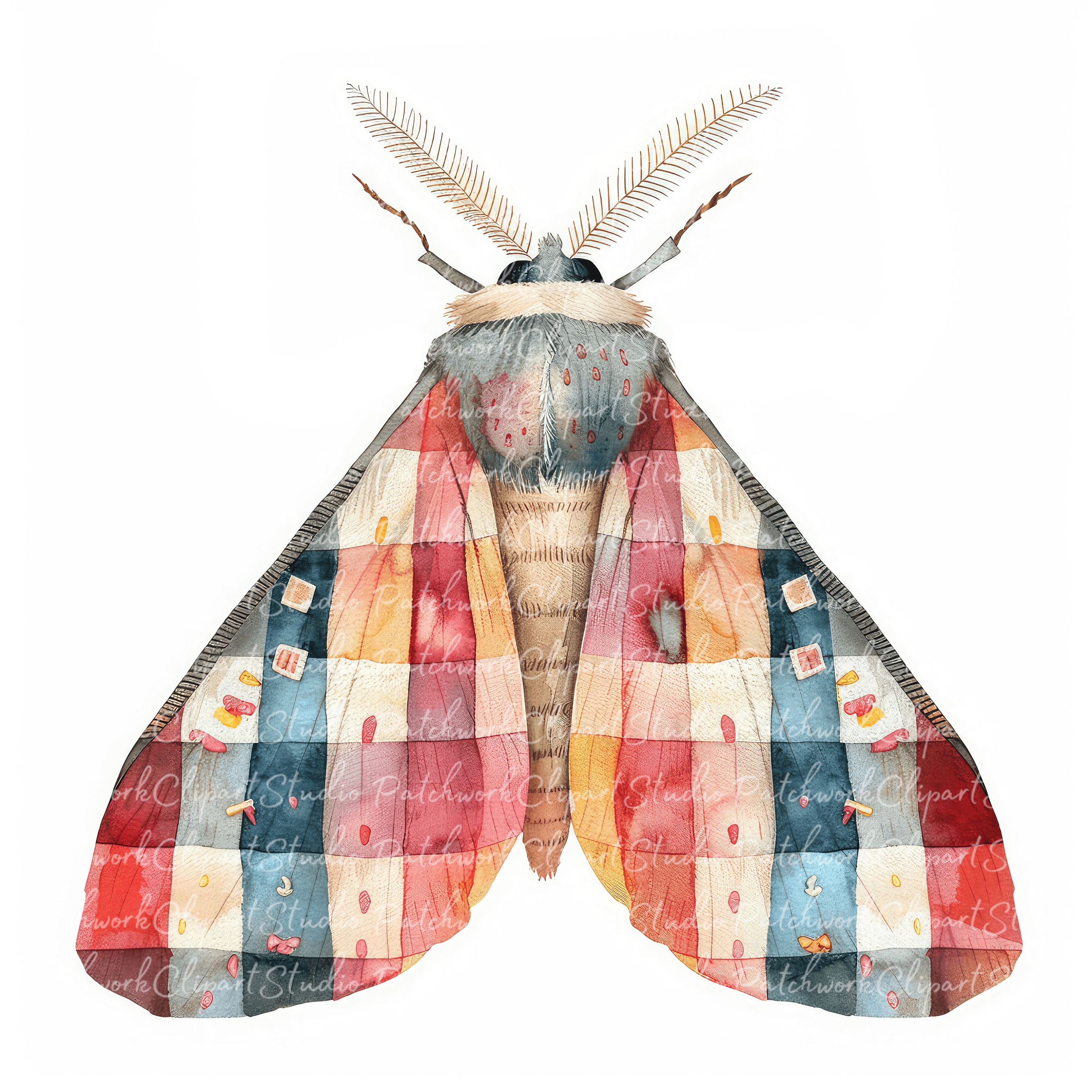 Moths Clipart Bundle, Printable Moth, Cute Quilted Fabric Illustrations ...
