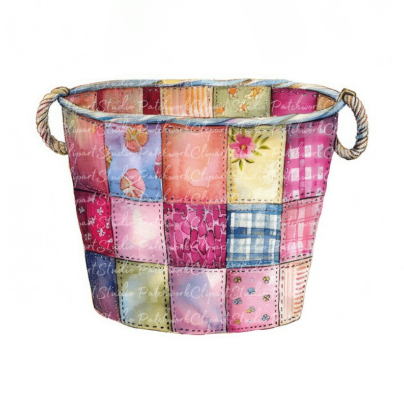 10 Buckets Clipart Bundle, PNG & JPG, Printable Patchwork Bucket ...