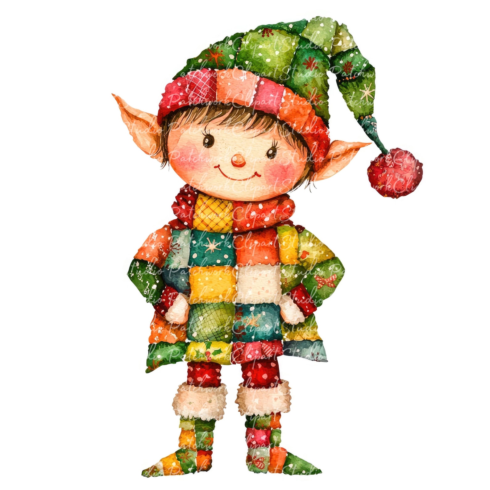 10 Elf Clipart Bundle, PNG & JPG, Printable Patchwork Christmas Elf ...