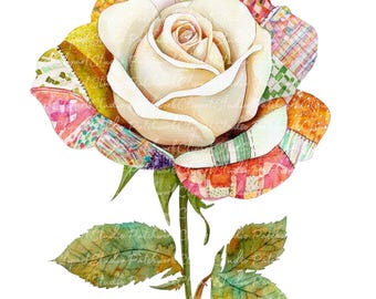 10 White Rose Clipart Bundle, PNG & JPG, Printable Patchwork Illustrations, Digital Download, White Rose Images, White Roses, White Flowers