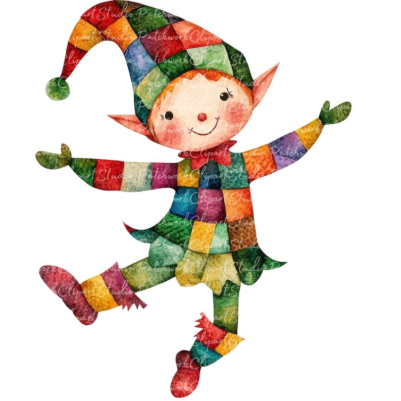 10 Christmas Elf Clipart Bundle, PNG & JPG, Printable Patchwork Elf ...