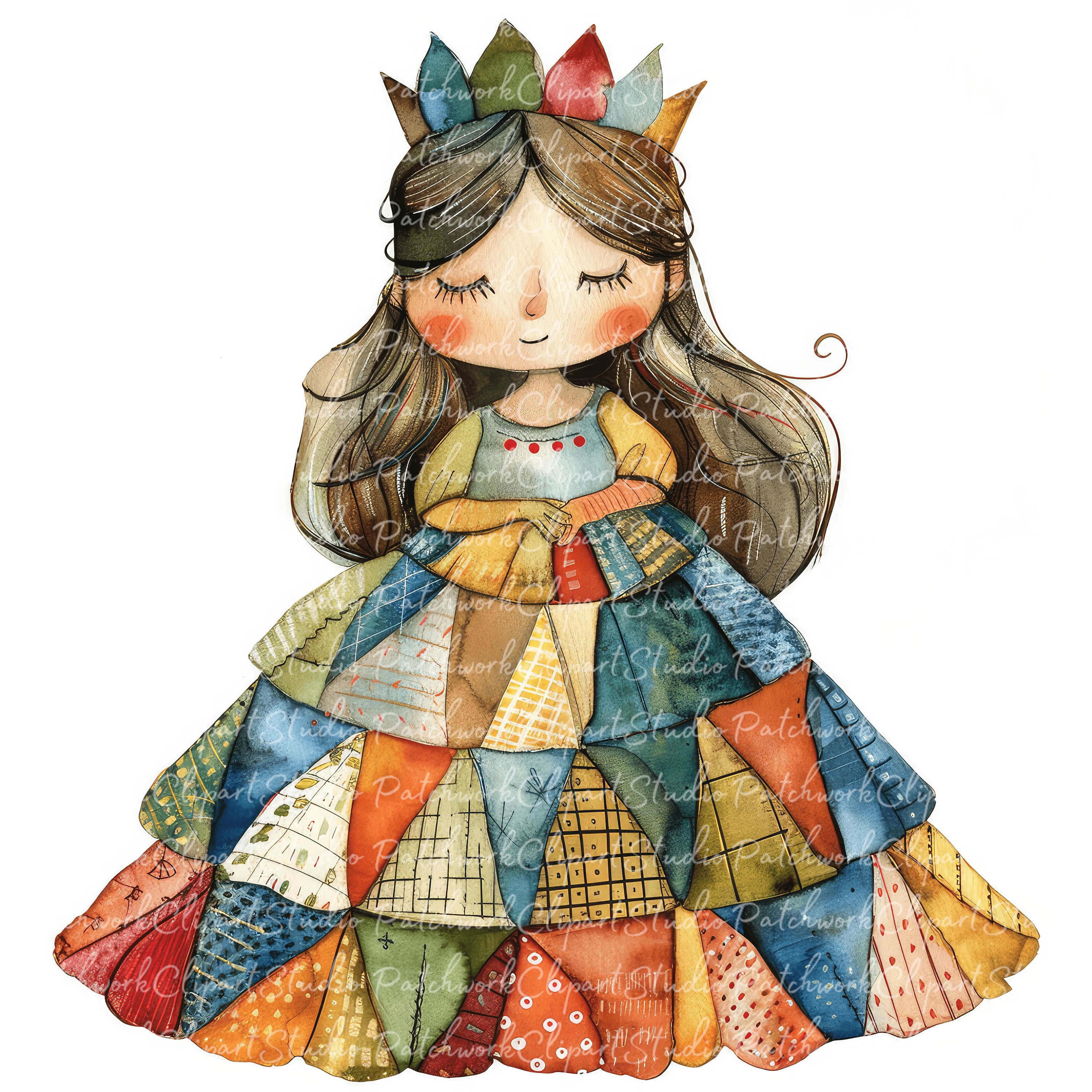 10 Princess Clipart Bundle, PNG & JPG, Printable Patchwork Princess ...