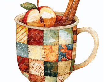 10 Heißer Apfelwein Clipart Bundle, PNG & JPG, Patchwork Getränk, Illustrationen, Digital Download, Scrapbook Basteln, Bild