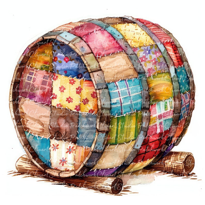 10 Barrels Clipart Bundle, PNG & JPG, Printable Patchwork Barrel ...
