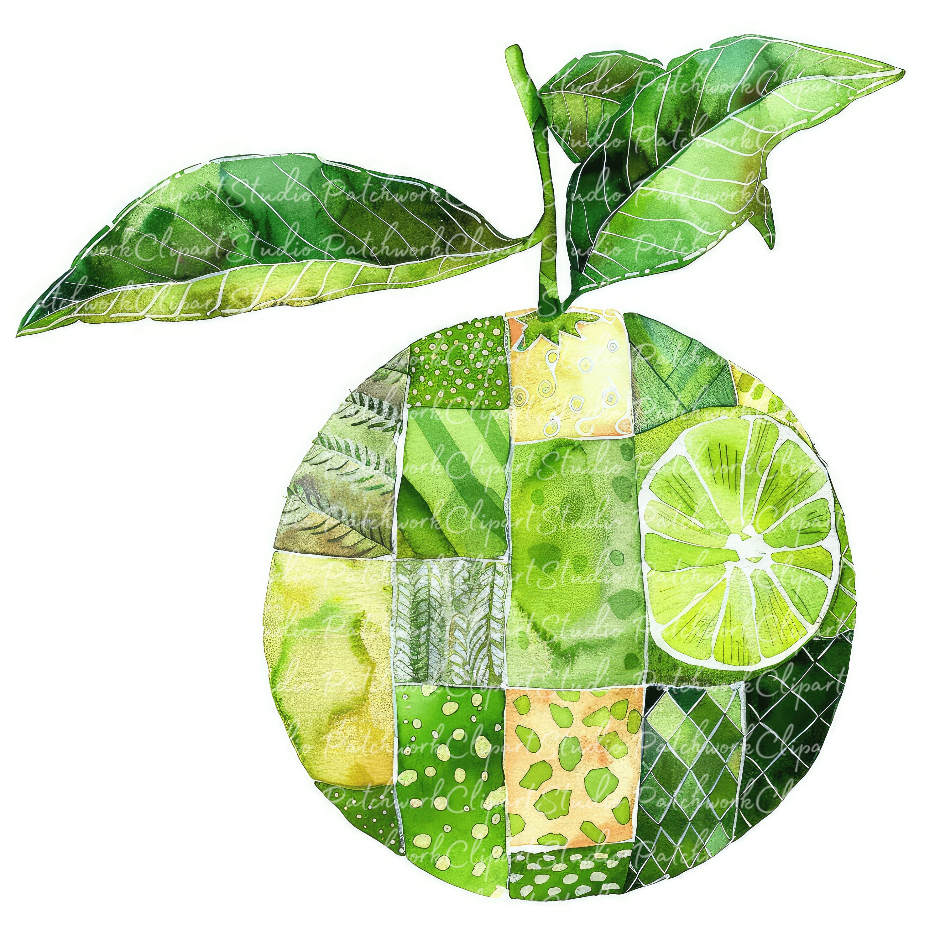 10 Limes Clipart Bundle, Printable Patchwork Green Lime, Quilted Fabric Illustrations, Digital ...