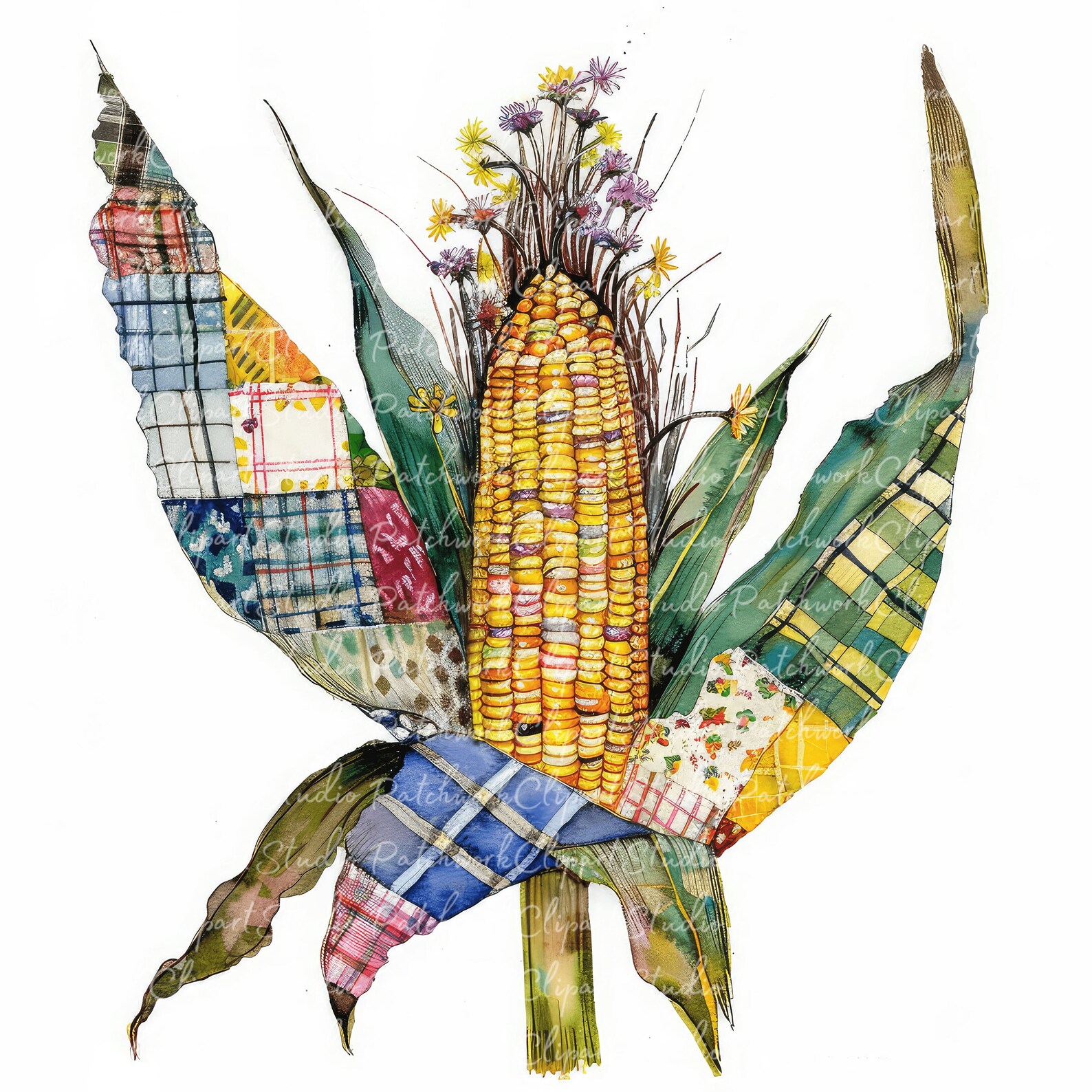 10 Corn on the Cob Clipart Bundle, PNG & JPG, Printable Patchwork ...