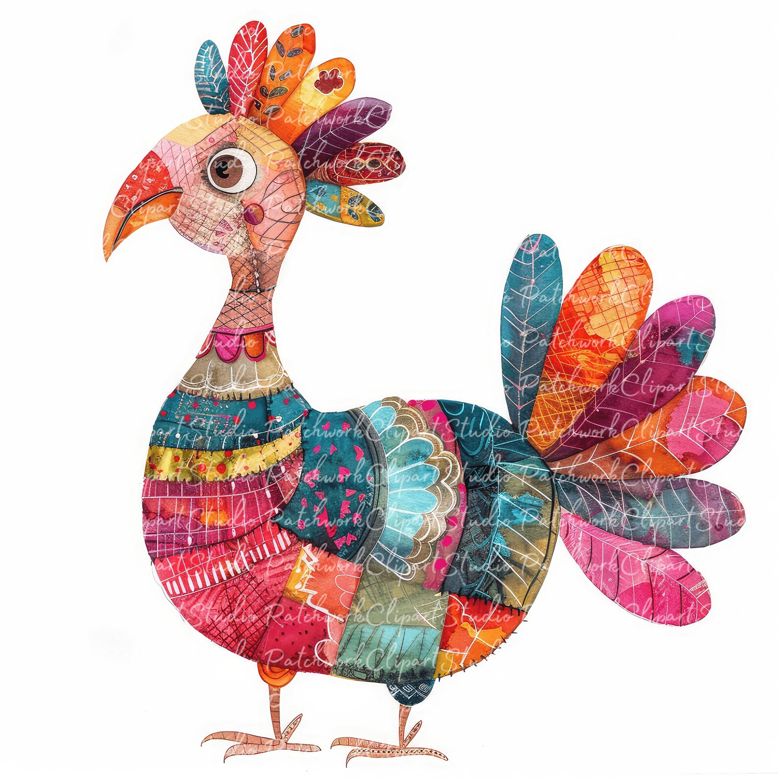 Patchwork Turkey Pattern 10 Turkeys Clipart Bundle, PNG & JPG, Printable Patchwork Turkey ...
