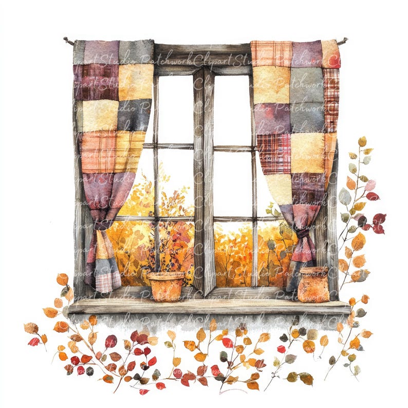 Fall Window Print 10 Autumn Window Clipart Bundle, PNG & JPG, Printable Patchwork, Fall ...