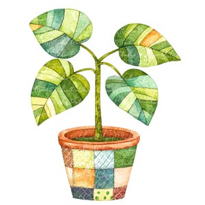 10 planten clipartbundel, png en jpg, afdrukbare patchwork groene plant, illustraties, digitale download, scrapbooking, quiltafbeelding