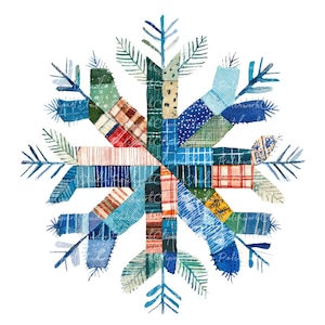 Lot de 10 cliparts flocon de neige, PNG & JPG, patchwork imprimable, illustrations de neige de l'hiver, téléchargement numérique, créations de scrapbooking, image de courtepointe