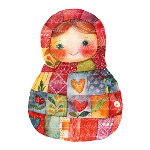 10 Matroschka Clipart Bundle, PNG & JPG, Patchwork Puppe zum Ausdrucken, Illustrationen, digitaler Download, Scrapbook Basteln, Quilt Bild