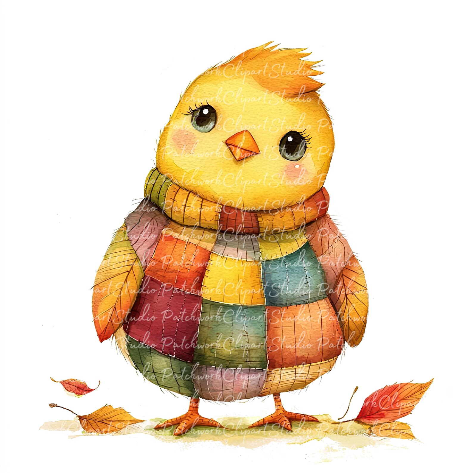 10 Autumn Chick Clipart Bundle, PNG & JPG, Printable Patchwork, Chick ...
