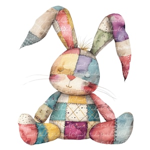 10 Kaninchen Clipart Bundle, PNG & JPG, Patchwork Kaninchen, Illustrationen, digitaler Download, Scrapbook Basteln, Quilt Bild