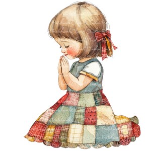 Lot de 15 cliparts fille en prière, PNG & JPG, images imprimables fille en prière en patchwork, téléchargement numérique, travaux manuels de scrapbooking, image chrétienne mignonne