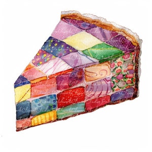 10 Slice of Cake Clipart Bundle, PNG & JPG, Printable Patchwork Cake, Illustrations, Digital Download, Scrapbook Crafting, Quilt Image