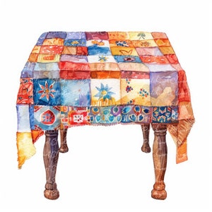 10 Clipart di tavolo con tovaglia, patchwork stampabile, illustrazioni, download digitale, creazione di album, immagine di quilt
