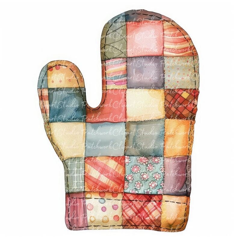 10 Oven Mitt Clipart Bundle, Printable Patchwork Mitt, Cute Quilted ...