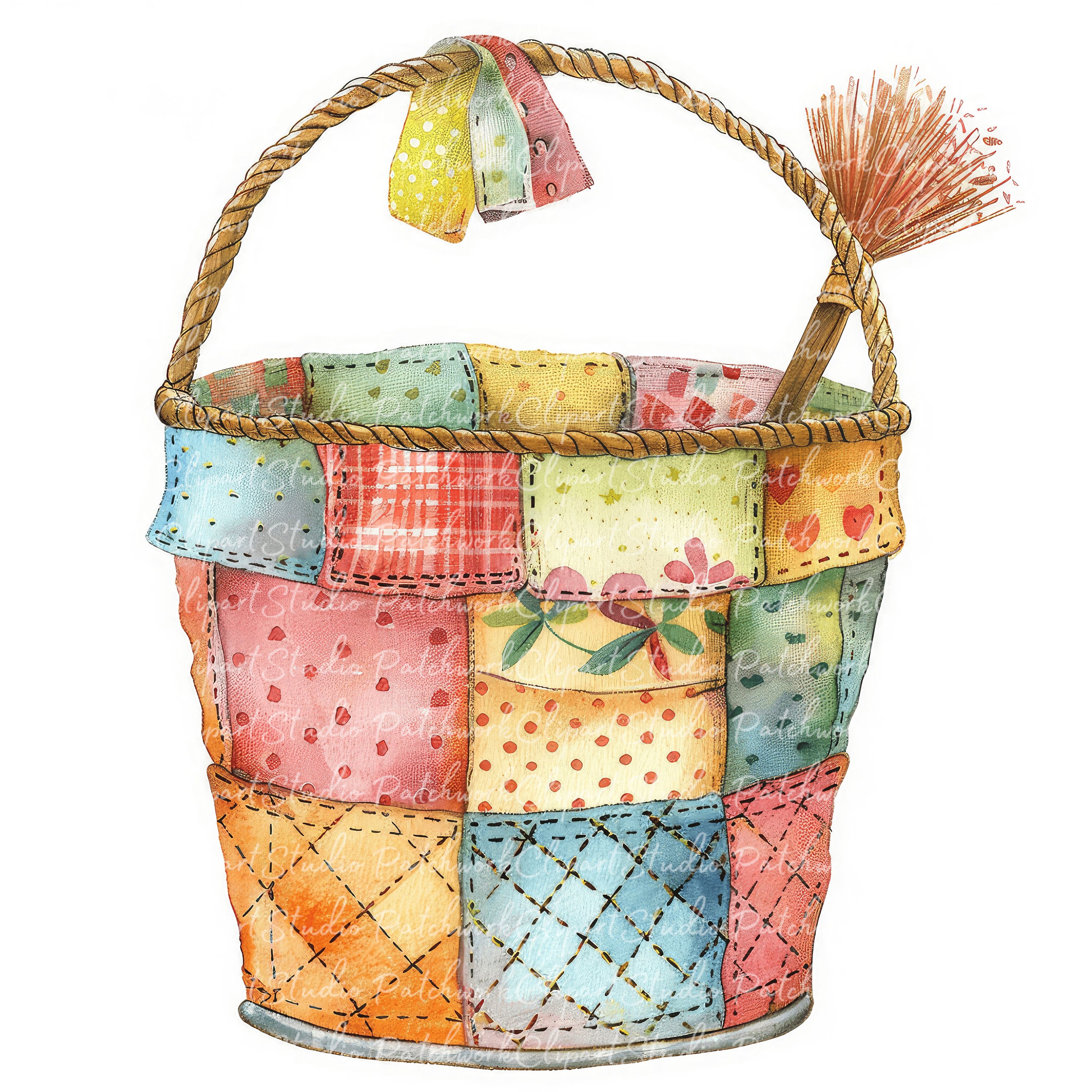 10 Buckets Clipart Bundle, PNG & JPG, Printable Patchwork Bucket ...