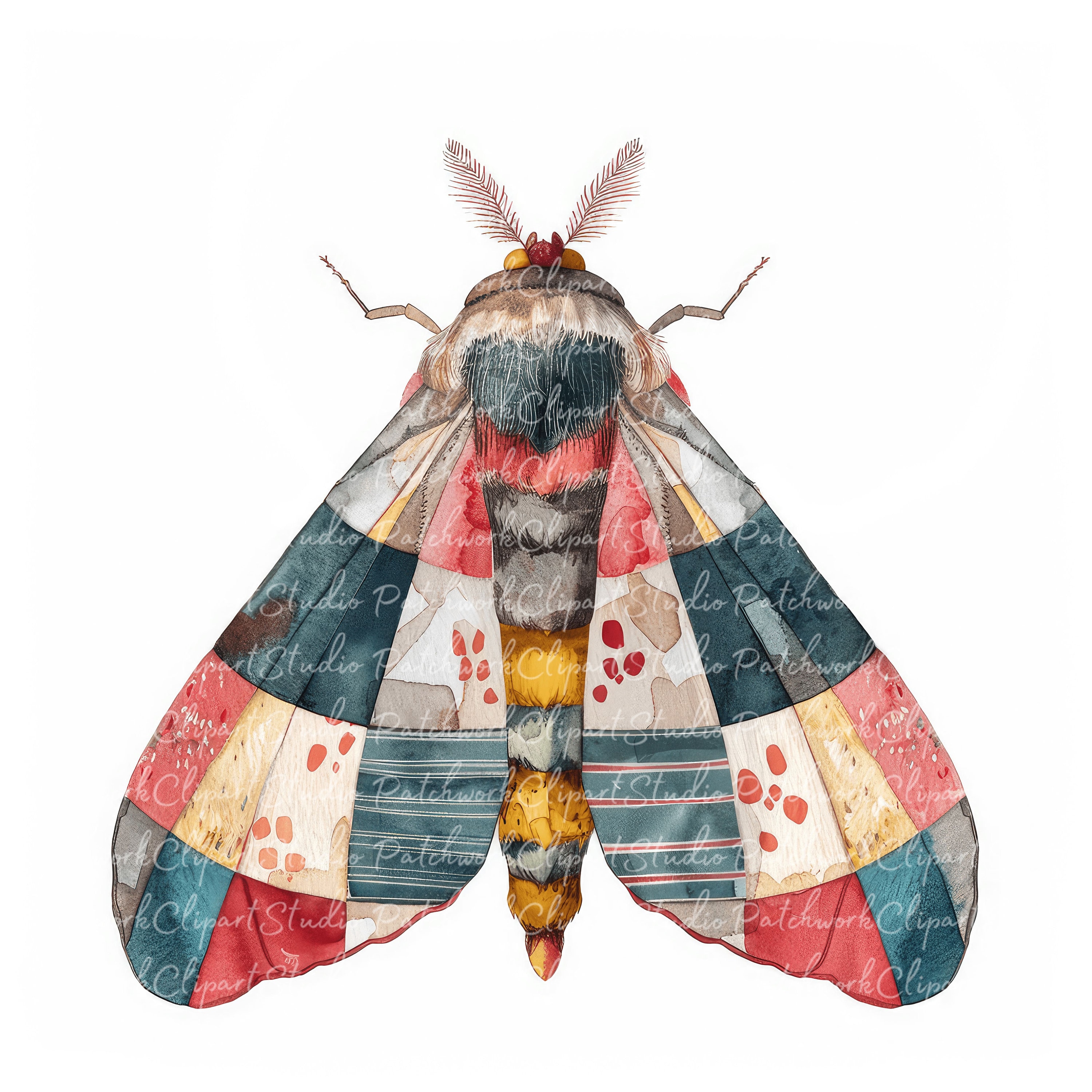Moths Clipart Bundle, Printable Moth, Cute Quilted Fabric Illustrations ...