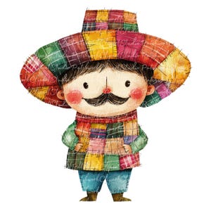 10 Mexicaanse man clipartbundel, PNG en JPG, afdrukbare patchwork Mexico illustraties, digitale download, scrapbook crafting, Mexicaanse jongen afbeelding