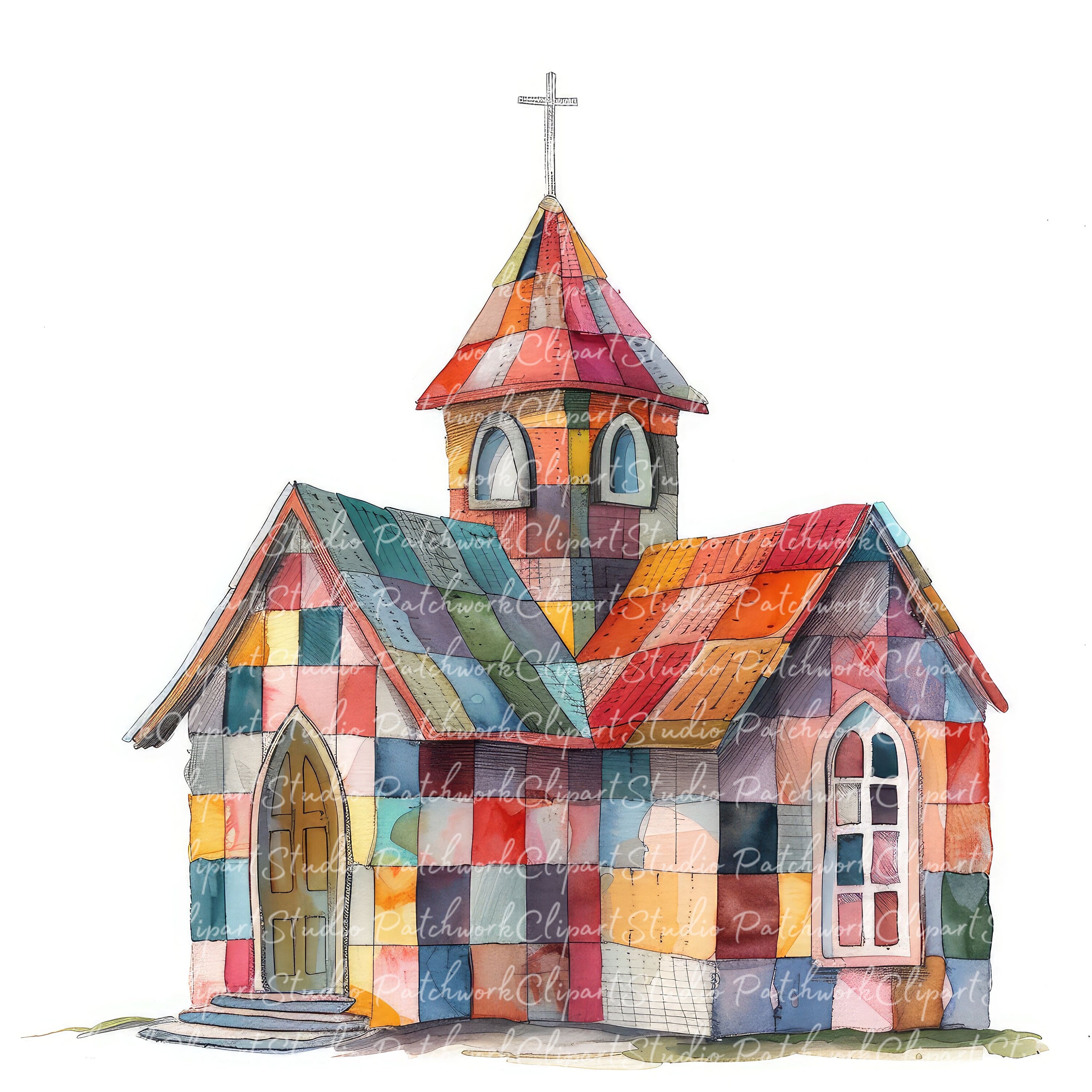 10 Church Clipart Bundle, Printable Patchwork Churches, Cute Quilted ...