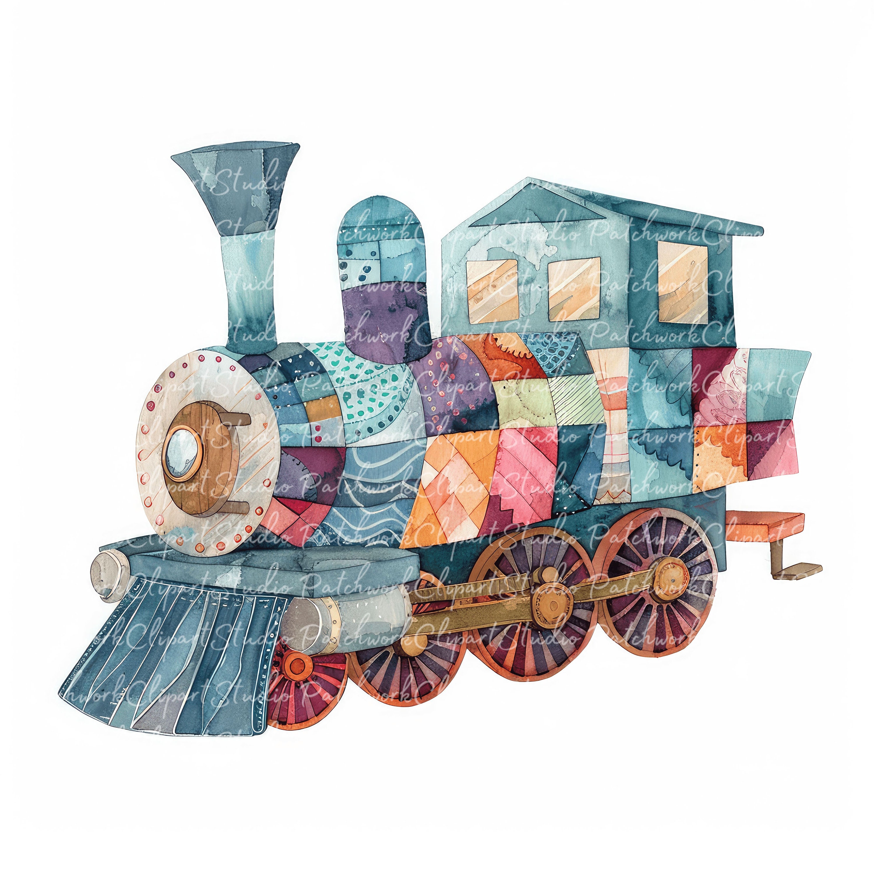 10 Trains Clipart Bundle, PNG & JPG, Printable Patchwork Train ...