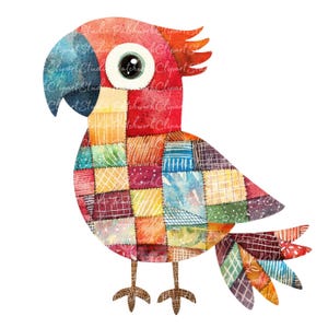 Patchwork Parrot 10 Parrot Clipart Bundle, PNG & JPG, Printable Patchwork Parrots ...