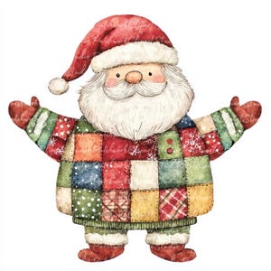 10 kerstman clipartbundel, png en jpg, afdrukbaar patchwork, kerstillustraties, digitale download, scrapbooking, quiltafbeelding