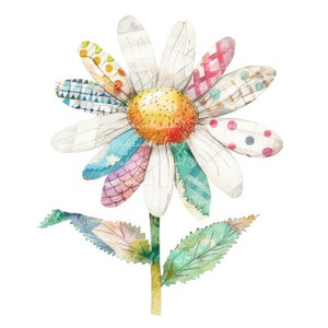Bundle de 10 cliparts marguerites, PNG & JPG, Patchwork imprimable Daisy, Illustrations, téléchargement numérique, créations de scrapbooking, Image de courtepointe