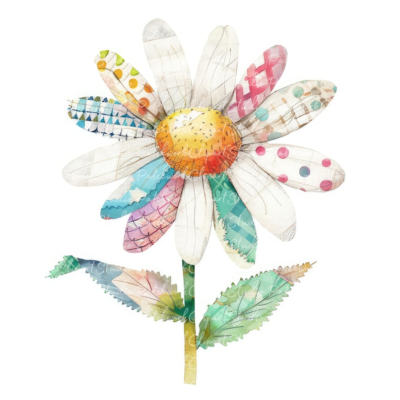 10 Daisies Clipart Bundle, PNG & JPG, Printable Patchwork Daisy ...
