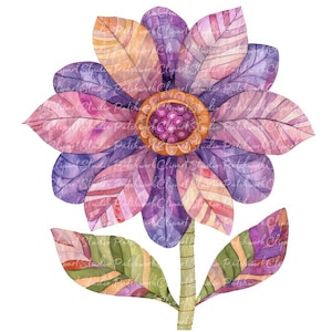 10 Fioletowy Kwiat Clipart Bundle, PNG i JPG, Wydrukowany Patchwork Fioletowe Kwiaty, Ilustracja, Pobieranie Cyfrowe, Rzemiosło Scrapbook, Obraz Quilt