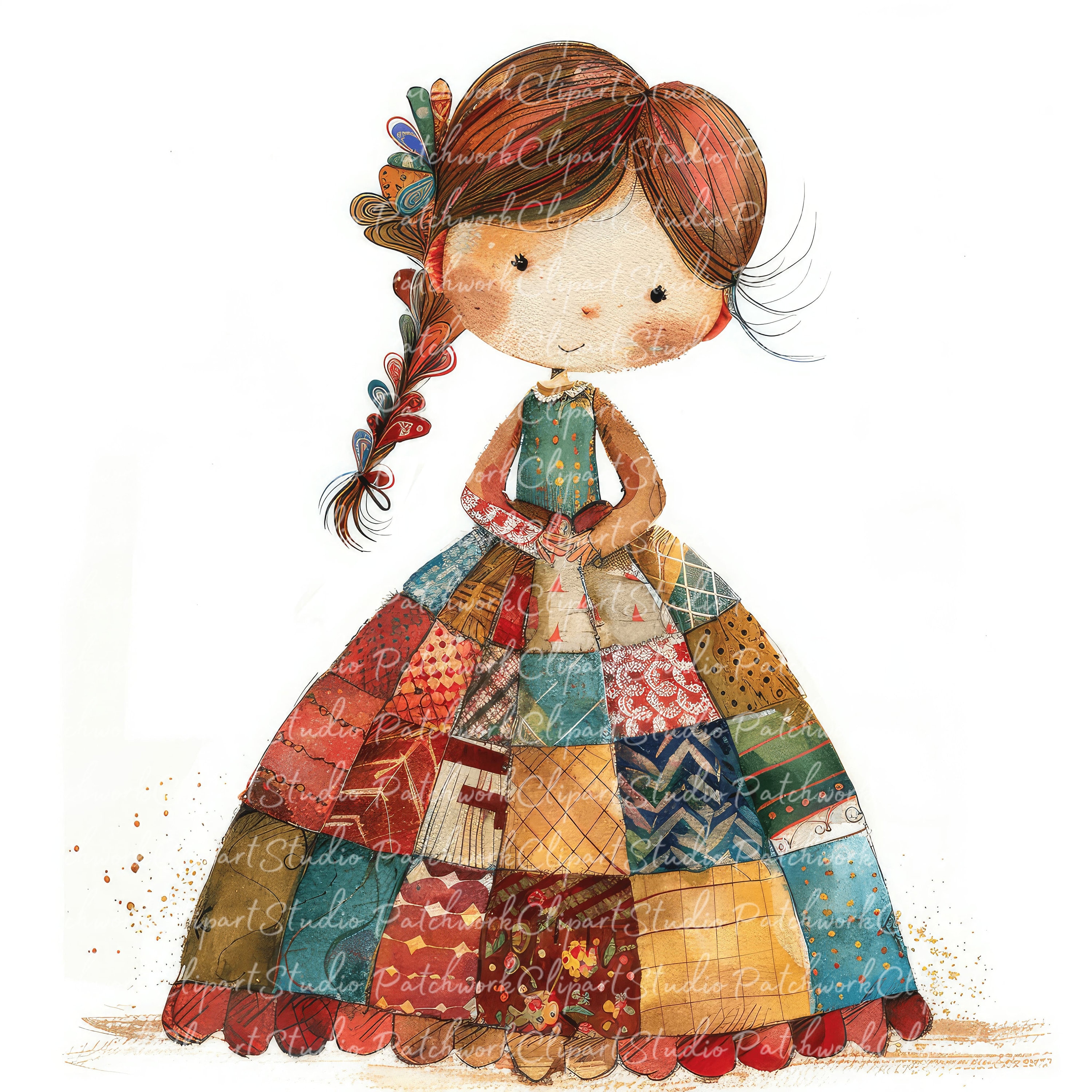 10 Princess Clipart Bundle, PNG & JPG, Printable Patchwork Princess ...