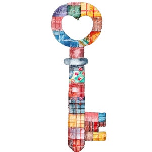 10 sleutels clipartbundel, png en jpg, afdrukbare patchworksleutel, illustraties, belangrijke digitale download, scrapbooking, sleutelquiltafbeelding
