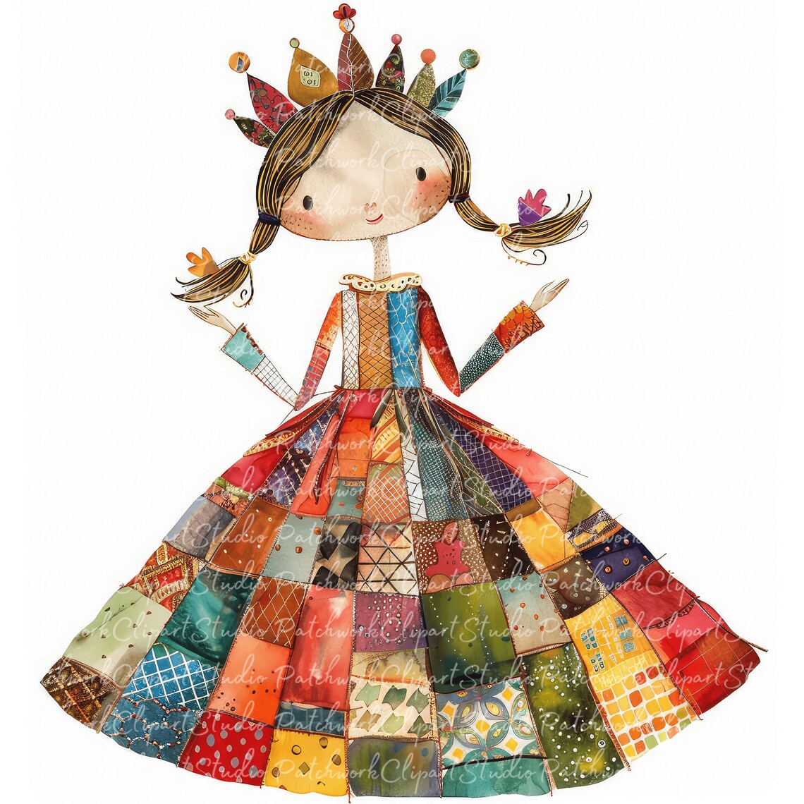10 Princess Clipart Bundle, PNG & JPG, Printable Patchwork Princess ...