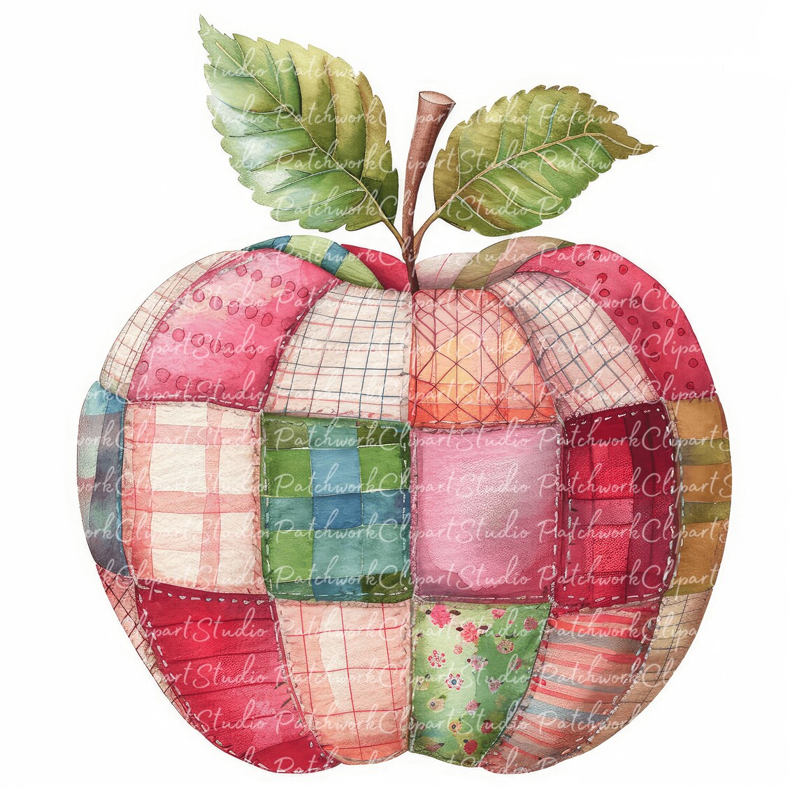 Patchwork Mac 10 Apples Clipart Bundle, PNG & JPG, Printable Patchwork Apple ...