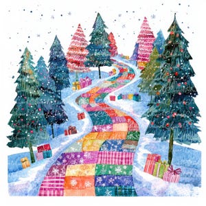 10 route d'hiver avec des cadeaux de Noël Clipart Bundle, PNG & JPG, patchwork imprimable, illustrations, téléchargement numérique, création, image de courtepointe